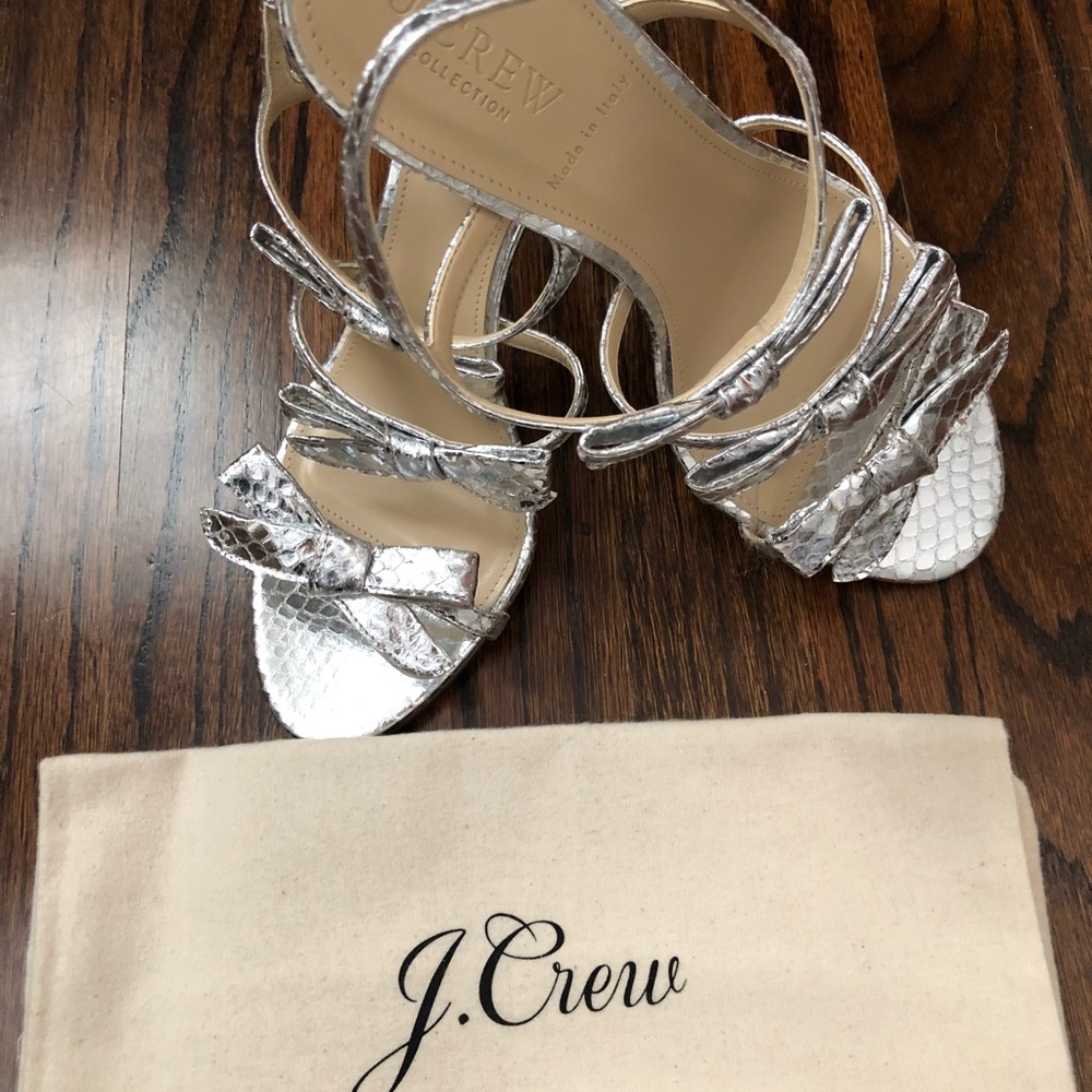 J.crew Silver Stella Silver Bow Heels
